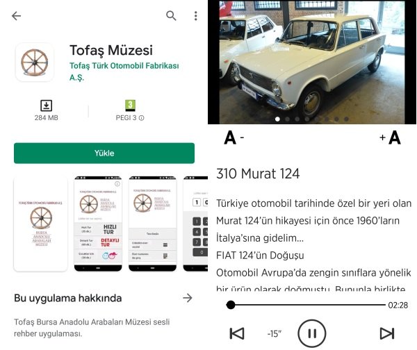 Tofaş Anadolu Arabaları Müzesi uygulaması.